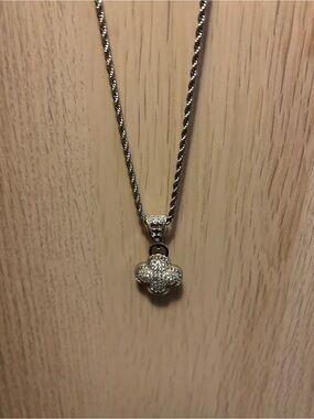 Silver Crystal Clover Pendant Necklace -men Jewelry
